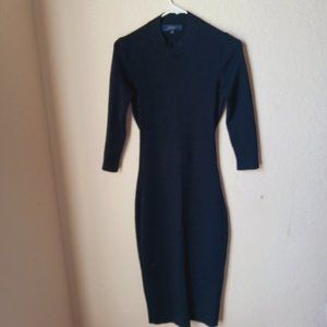 Black Rachel Roy midi dress with open back cut out.